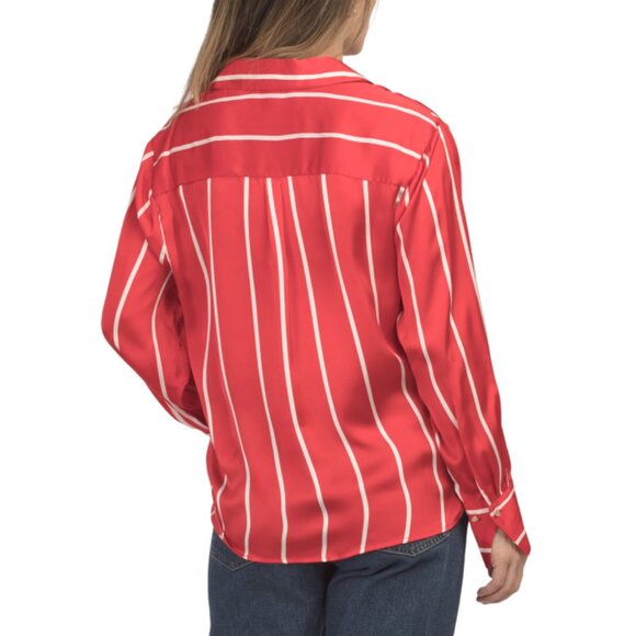 HAVER + BLAIR Ivory/red Print Stripes Top - Picture 2 of 2